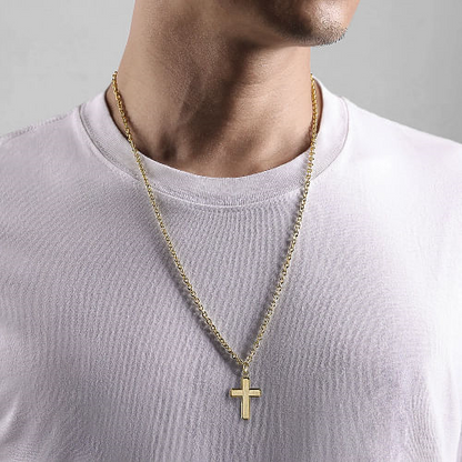 14K Yellow Gold Brushed Finish Cross Pendant