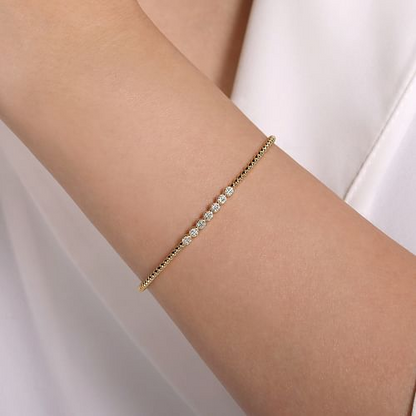 14K Yellow Gold Bujukan Bead and Cluster Diamond Bangle