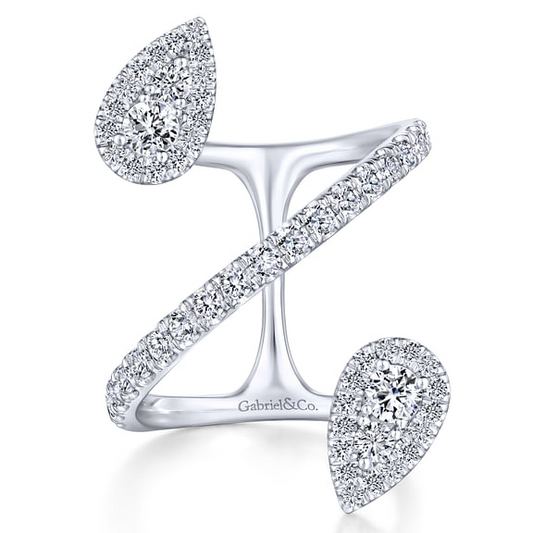 14K White Gold Diamond Pave Teardrops Wrap Ring