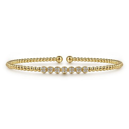 14K Yellow Gold Bujukan Bead and Cluster Diamond Bangle
