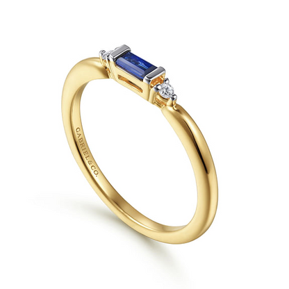 14K Yellow Gold Diamond and Blue Sapphire Stackable Ring