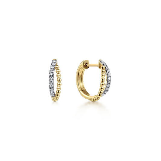 14K Yellow Gold Twisted Pave 10mm Diamond Huggie Earrings