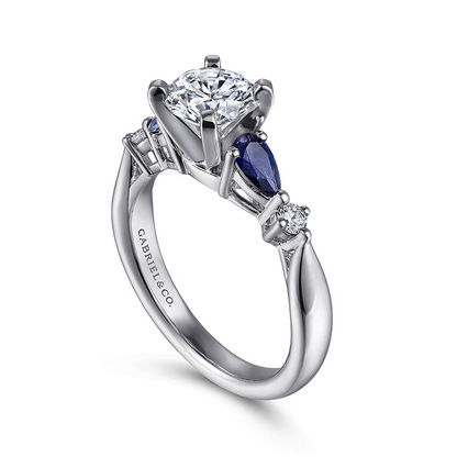 Carrie - 14K White Gold Round Five Stone Sapphire and Diamond Engagement Ring