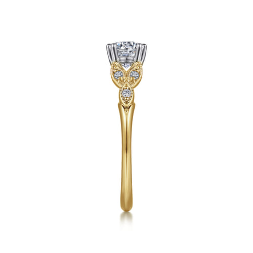 Celia - 14K White-Yellow Gold Round Diamond Engagement Ring