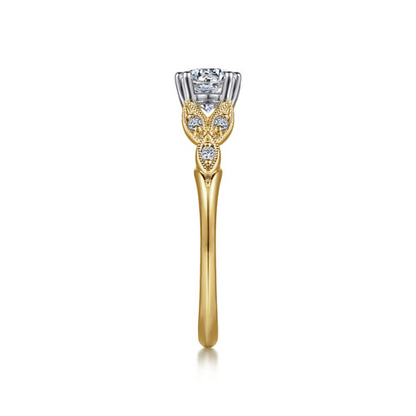 Celia - 14K White-Yellow Gold Round Diamond Engagement Ring