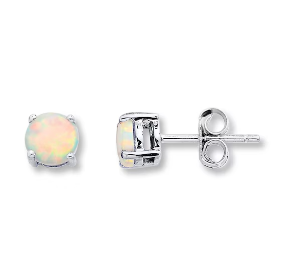 Classic Birthstone Stud Earrings with Opal