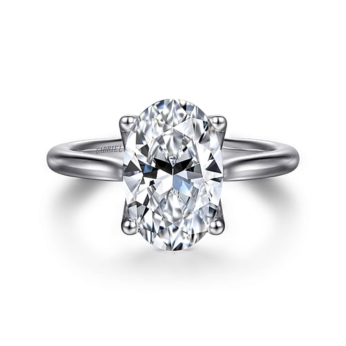 14K White Gold Oval Lotus Diamond Engagement Ring