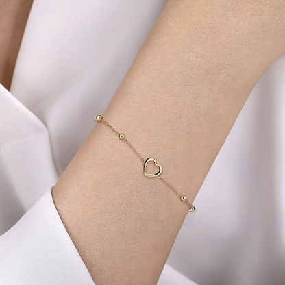 14K Yellow Gold Open Heart Bujukan Chain Bracelet