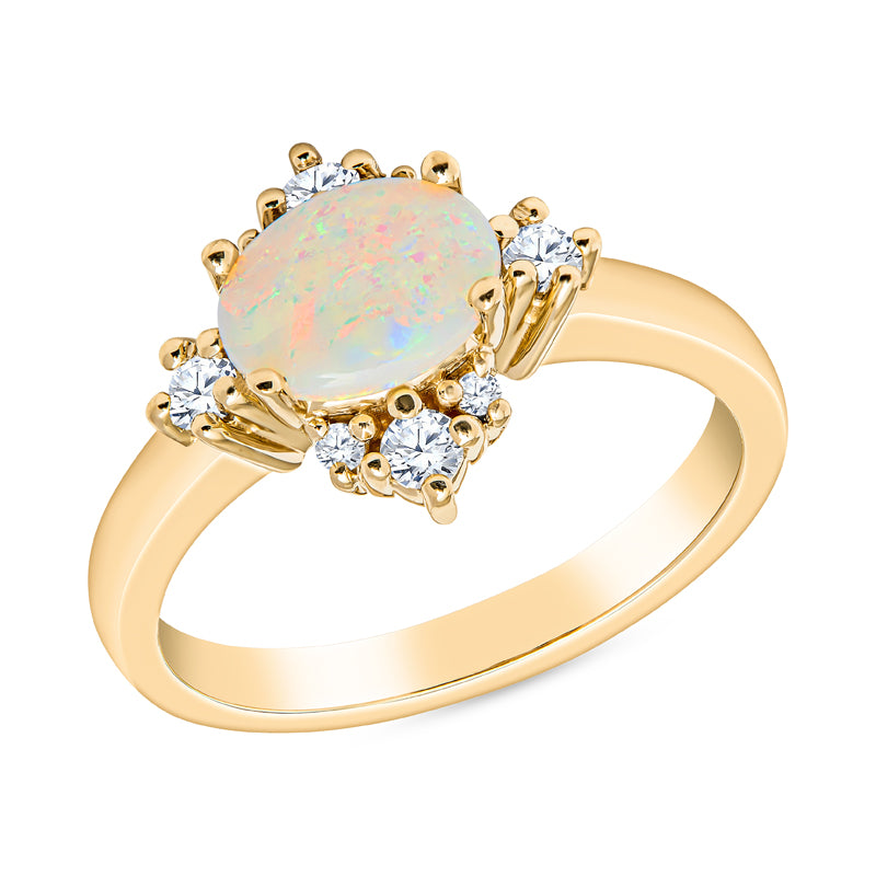 14K Yellow Gold Opal and Diamond Ring