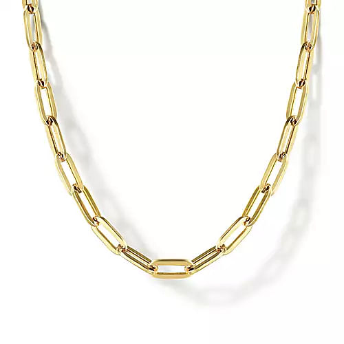 14K Yellow Gold Hollow Paper Clip Chain Necklace