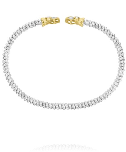 14K Yellow Gold and Sterling Silver Diamond Bangle Bracelet