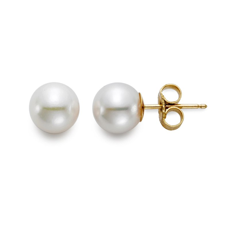 18K Yellow Gold Pearl Studs