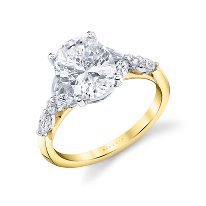 14K Two Tone Gold Oval Diamond Engagement Ring - 0.53 Carats