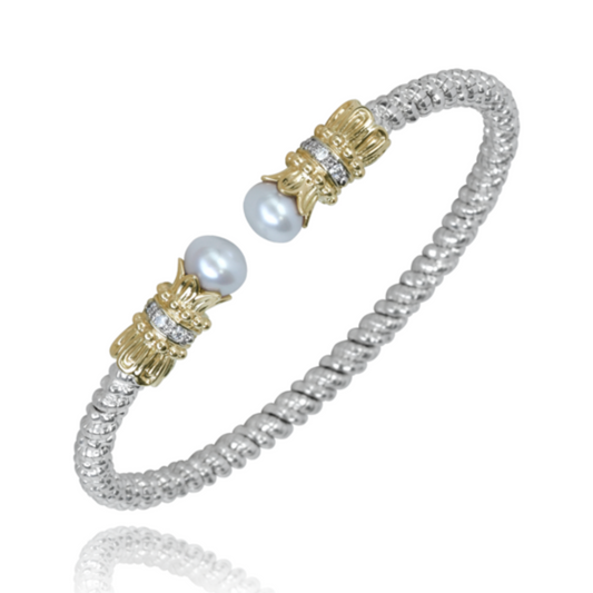 14K Yellow Gold and Sterling Silver Diamond Bangle Bracelet