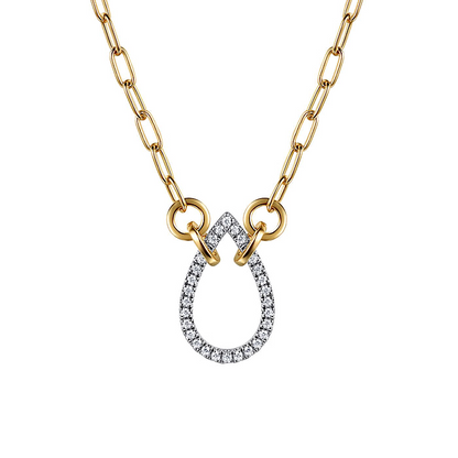 14K White Yellow Gold Open Teardrop Diamond Hollow Paperclip Chain Necklace