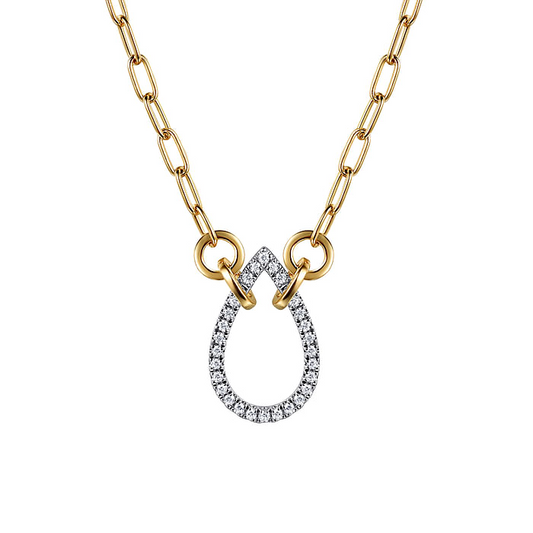 14K White Yellow Gold Open Teardrop Diamond Hollow Paperclip Chain Necklace