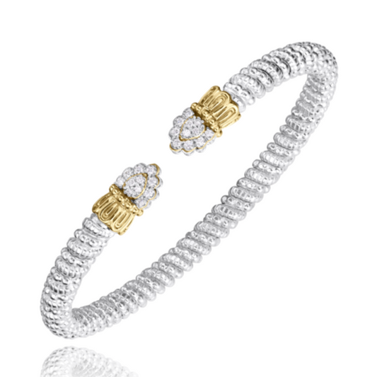 14K Yellow Gold and Sterling Silver Diamond Bangle Bracelet