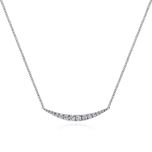 14K White Gold Curved Diamond Bar Necklace