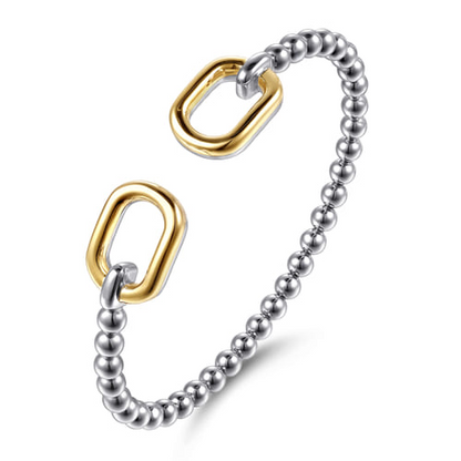 14K Yellow Gold and Sterling Silver Bujukan Open Bangle Bracelet