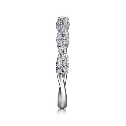 14K White Gold Twisted Diamond Stackable Ring