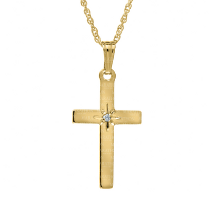 14K Yellow Gold Single Diamond Cross Necklace