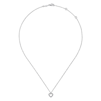 14K White Gold Open Heart Diamond Pendant Necklace