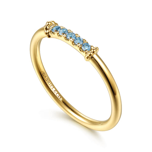 14K Yellow Gold Bujukan Blue Topaz Stackable Ring (.09 CTW)
