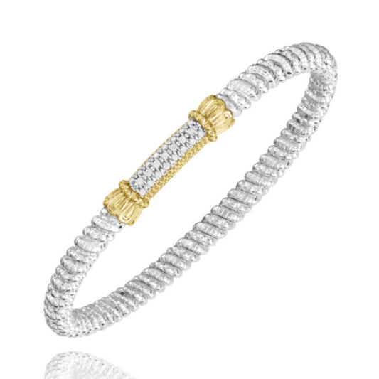 14K Yellow Gold and Sterling Silver Diamond Bangle Bracelet