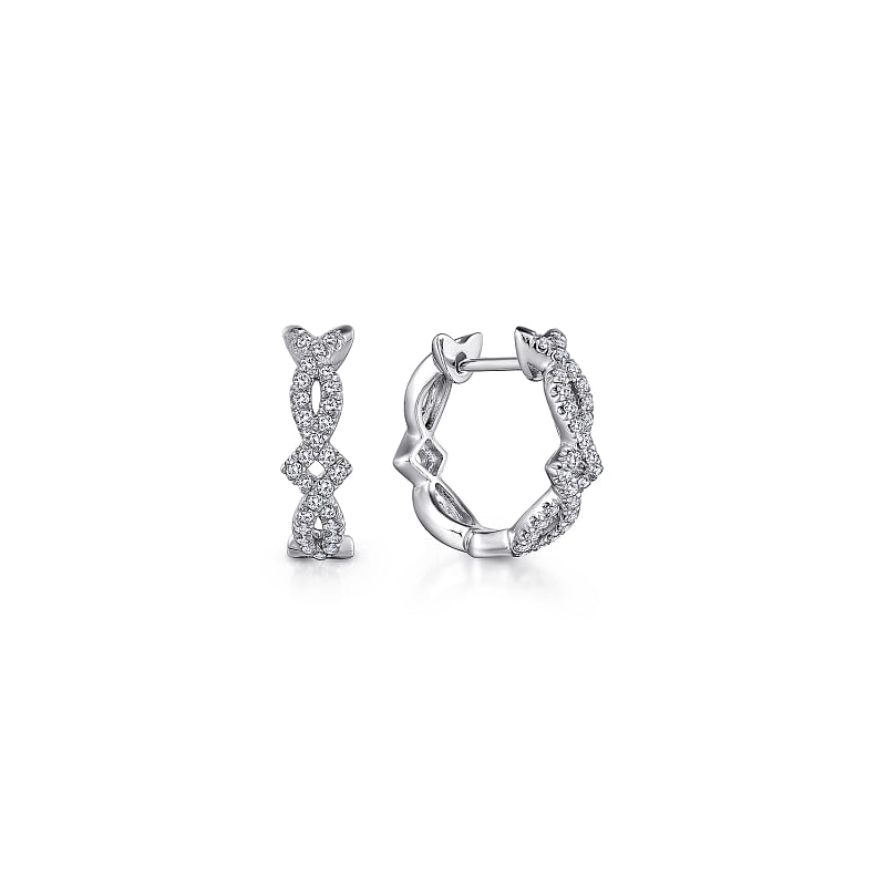 14K White Gold Twisted 10mm Diamond Huggies