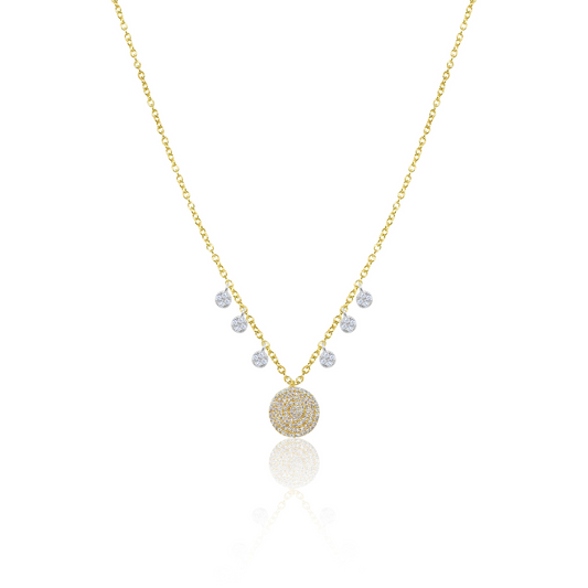 Meira T Designs | Yellow Gold Pave Diamond Disc Necklace with Charms