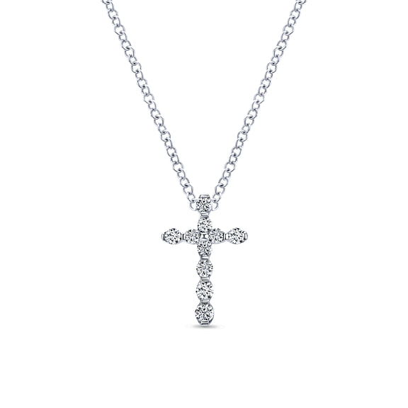 14K White Gold Diamond Cross Necklace