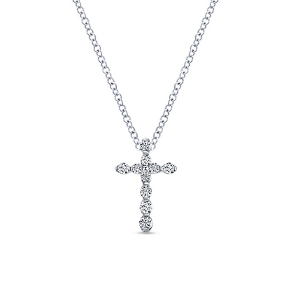 14K White Gold Diamond Cross Necklace