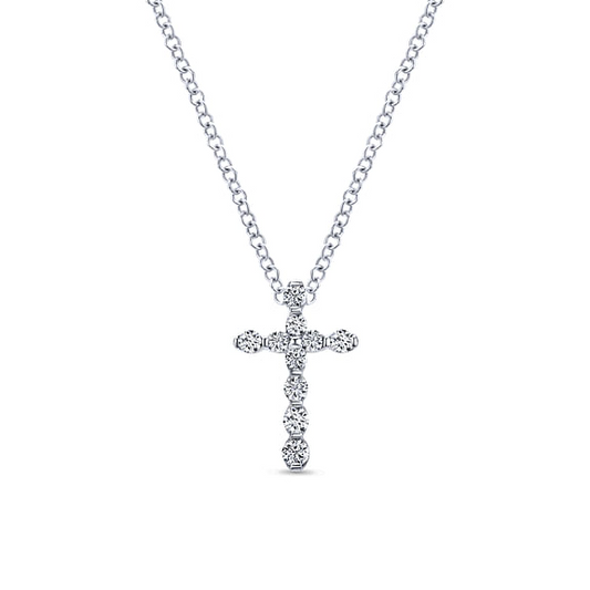 14K White Gold Diamond Cross Necklace