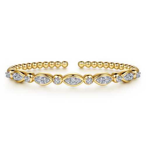 14K White and Yellow Gold Bujukan Marquise Bezel Diamond Bangle Bracelet (.50 CTW)