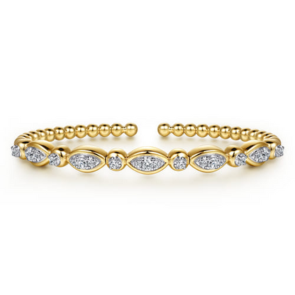 14K White and Yellow Gold Bujukan Marquise Bezel Diamond Bangle Bracelet (.50 CTW)
