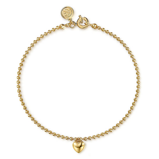 14K Yellow Gold Bujukan Heart Charm Bracelet