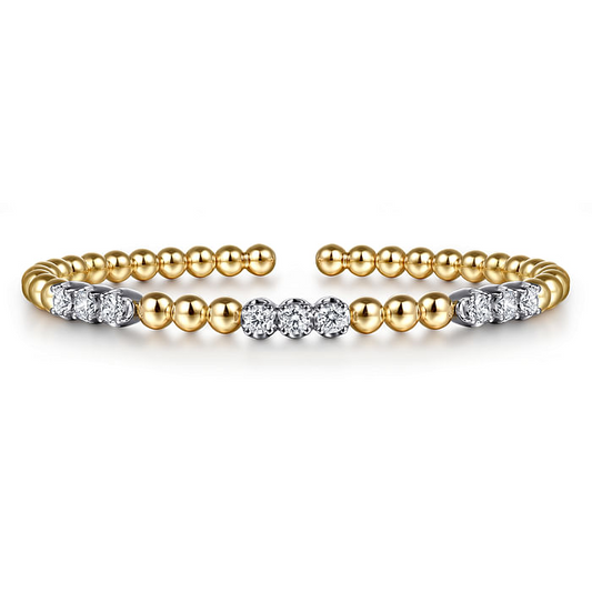 14K White Yellow Gold Bujukan Diamond Split Bangle Bracelet