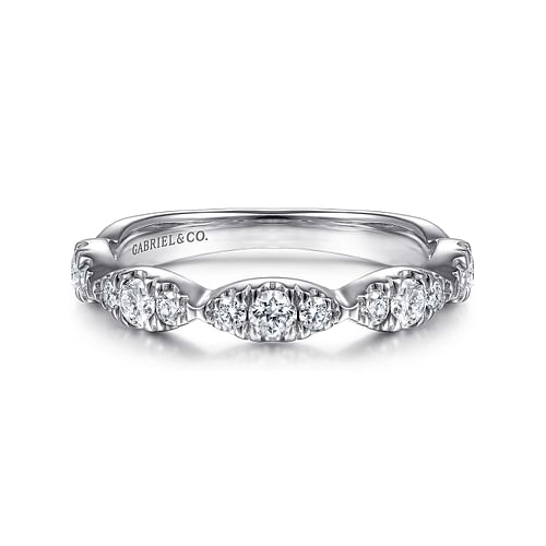 14K White Gold Diamond Cluster Marquis Station Ring