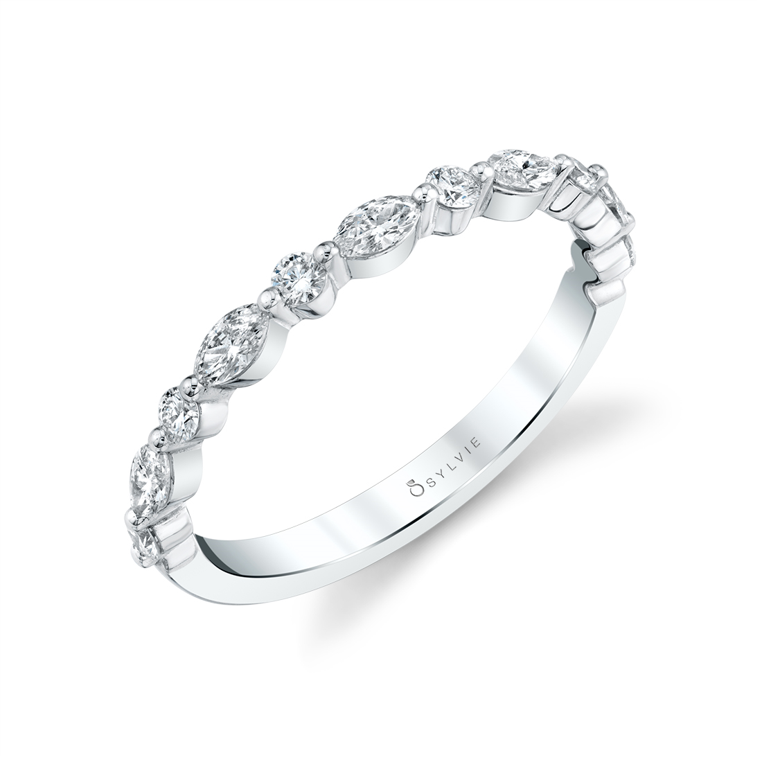 14K White Gold Stackable Alternating Diamond Wedding Band