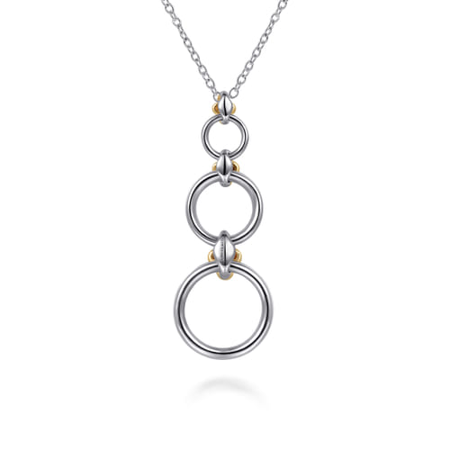 14K Yellow Gold and Sterling Silver Bujukan Round Link Pendant Necklace