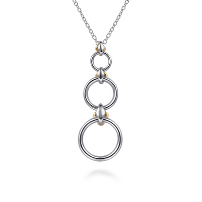 14K Yellow Gold and Sterling Silver Bujukan Round Link Pendant Necklace