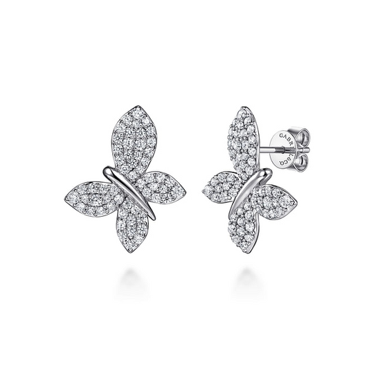14K White Gold Diamond Butterfly Stud Earrings