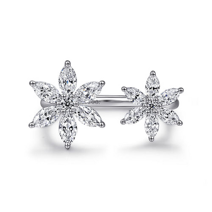 14K White Gold Diamond Floral Open Ladies Ring