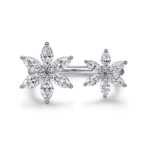 14K White Gold Diamond Floral Open Ladies Ring