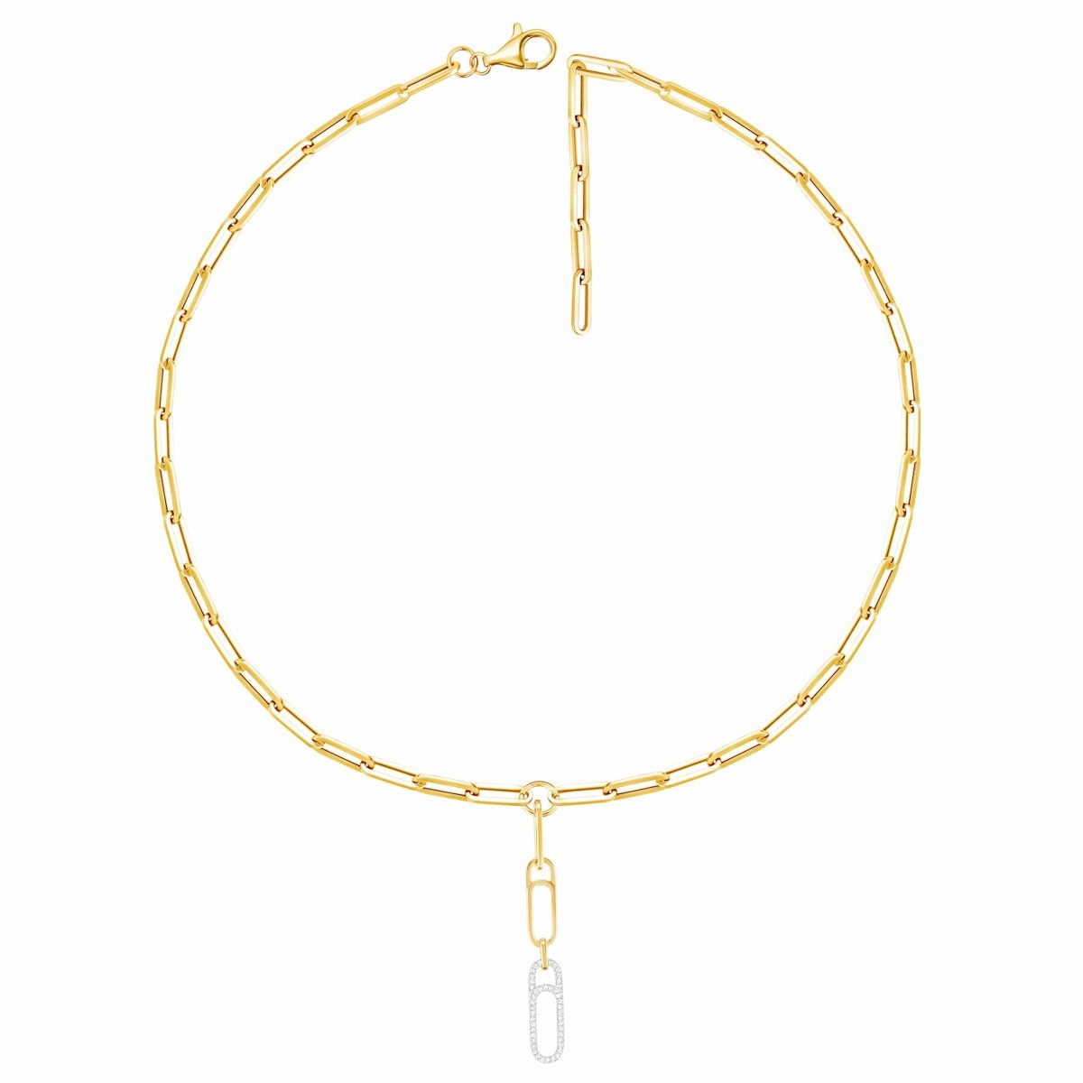 14K Yellow Gold Diamond Paperclip Chain Necklace