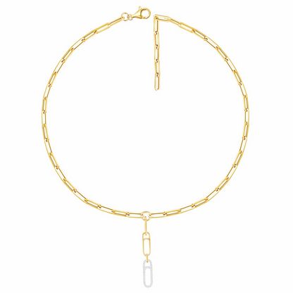 14K Yellow Gold Diamond Paperclip Chain Necklace