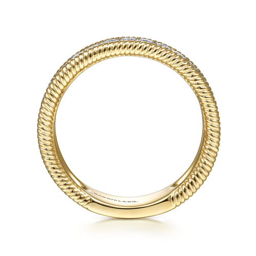 14K Yellow Gold Diamond Stackable Band with Twisted Rope Border (.49 CTW)