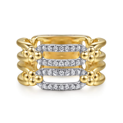 14K White and Yellow Gold Bujukan Diamond Link Wide Band Ring (.21 CTW)