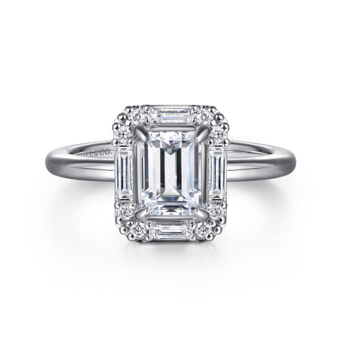14K White Gold Emerald Solitaire Engagement Ring Mounting