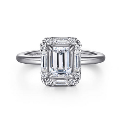 14K White Gold Emerald Solitaire Engagement Ring Mounting